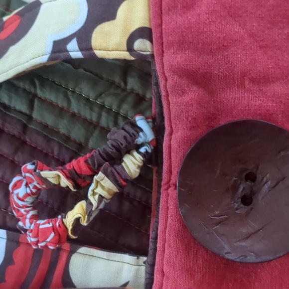 VINTAGE quilted floral tote wooden button closure inner pouches 2 strap handles - Picture 8 of 15